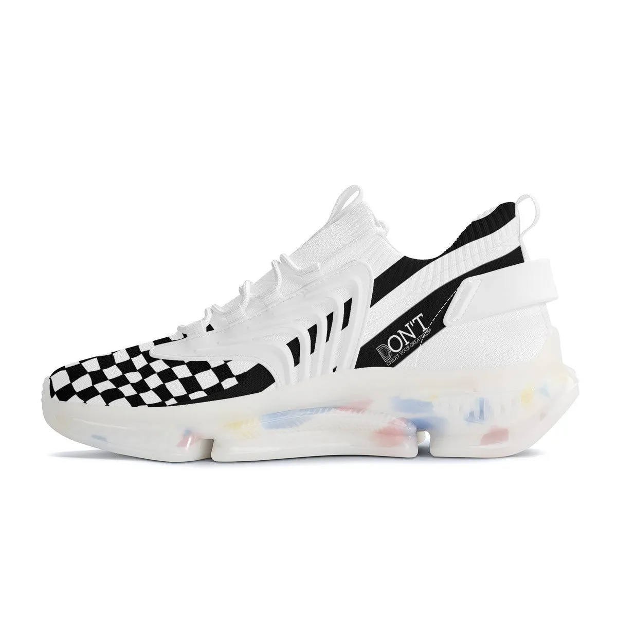 DON'T DX4 White Logo Black Stripes & White Air Max React Sneakers - White