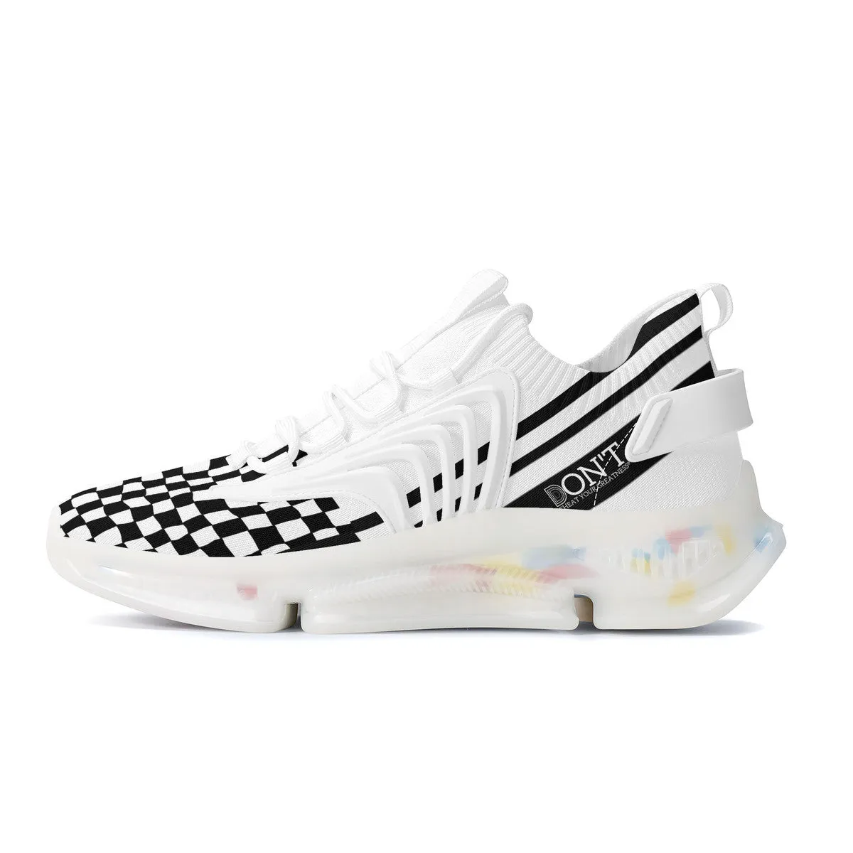 DON'T DX4 White Logo Black Stripes & White Air Max React Sneakers - White