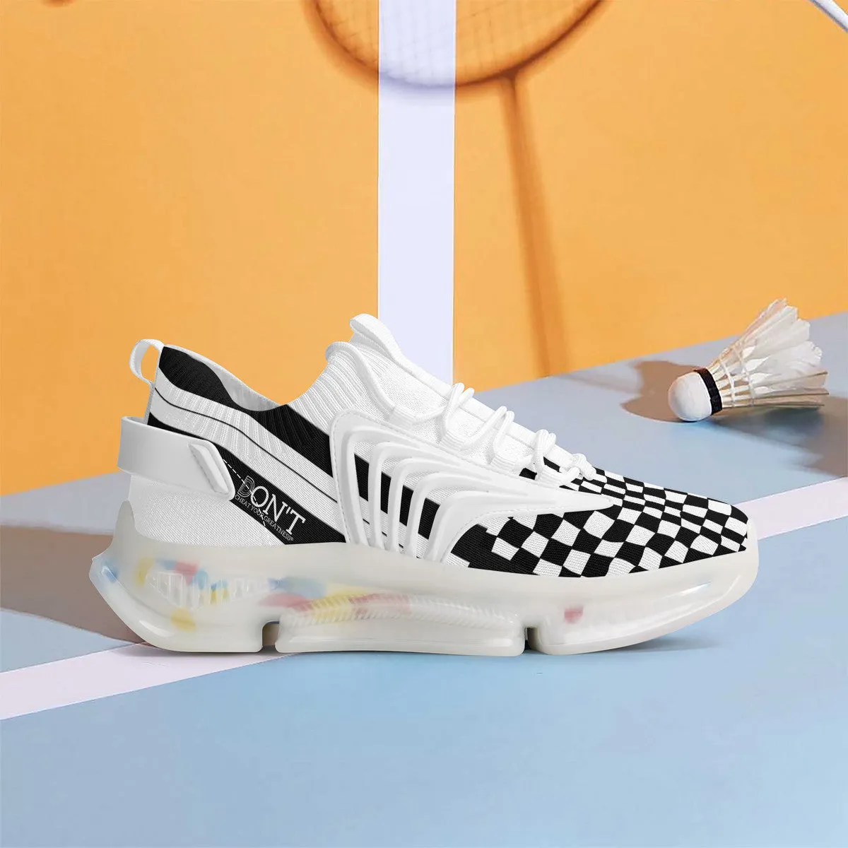 DON'T DX4 White Logo Black Stripes & White Air Max React Sneakers - White