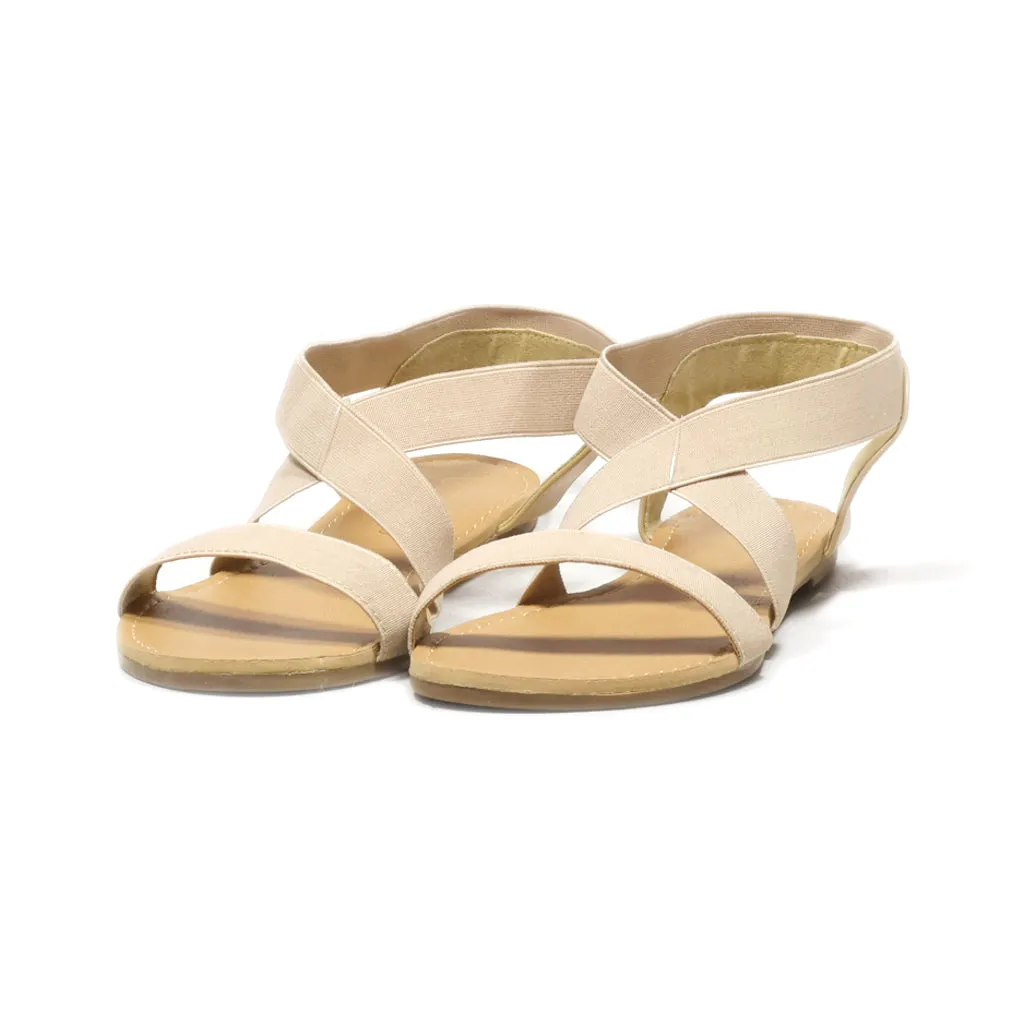 Dreampairs Elatica Flat Sandals Fabric Beige Colour For Women