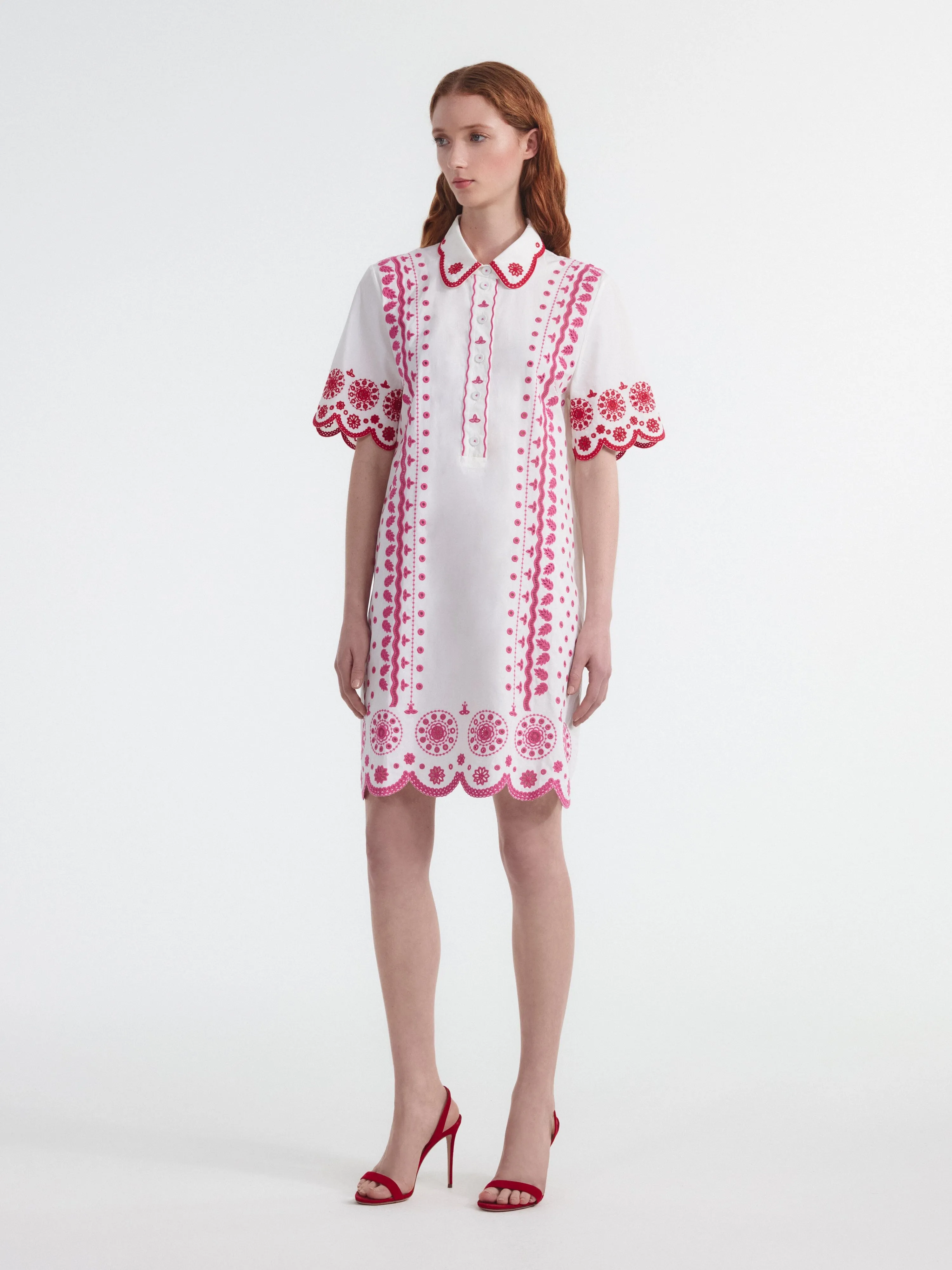 Dree Cotton Broderie-anglaise Shirt Dress in White Punch