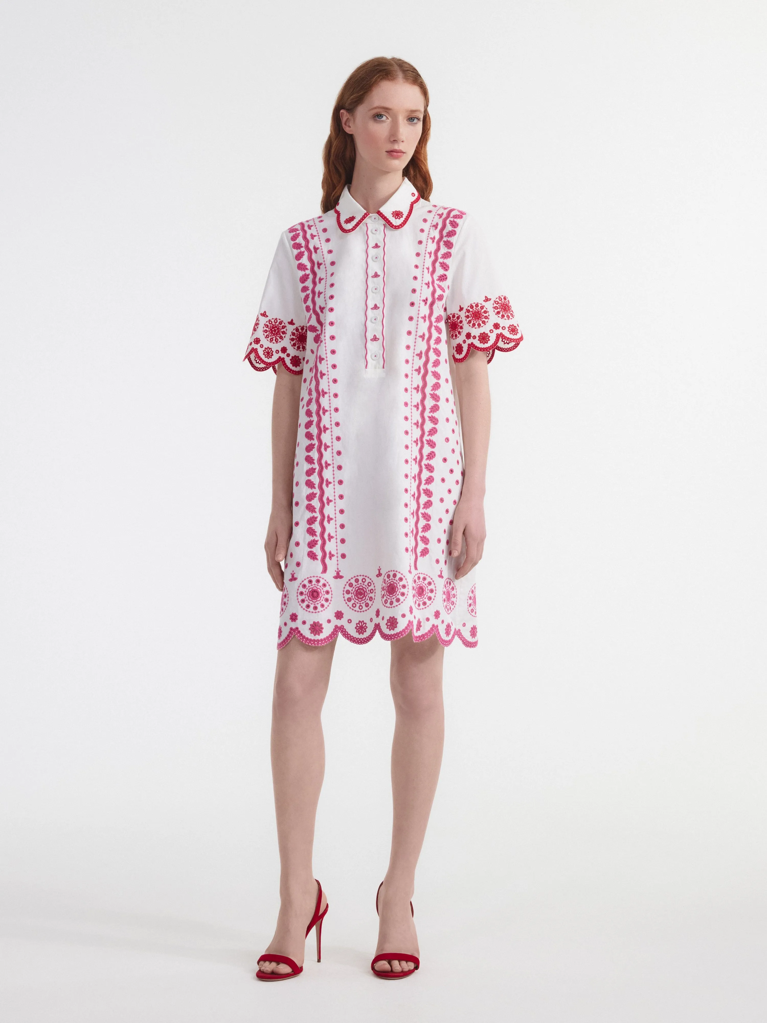 Dree Cotton Broderie-anglaise Shirt Dress in White Punch