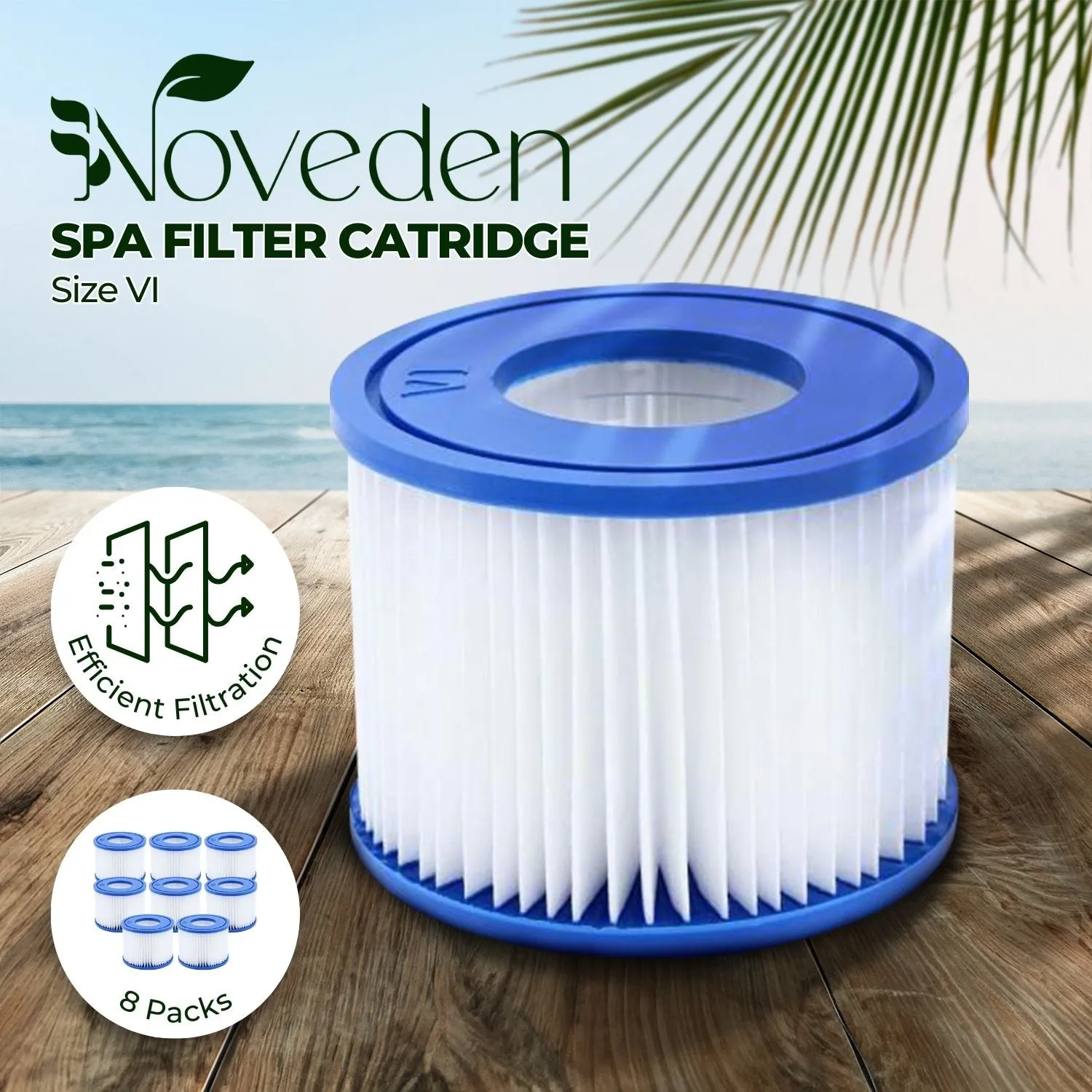 Efficient Filtration Lay Z Spa Hot Tub Filter - 8 Pack NOVEDEN