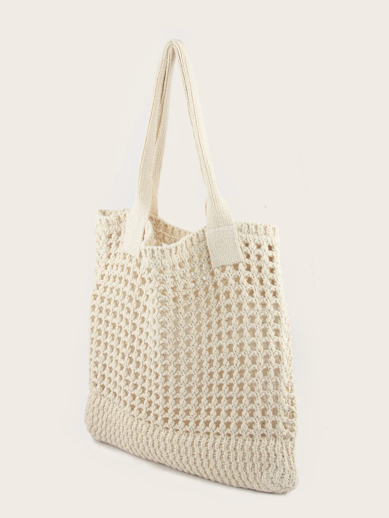 Enbei Women's Large Beach Tote Bag White Crocheted Aesthetic Shoulder Handbag