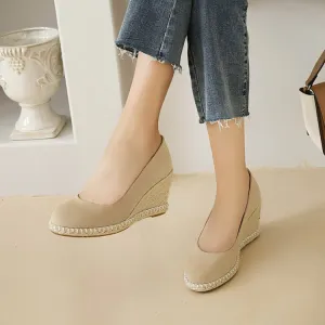 European And American Straw Woven Wedge Heel Fisherman Shoes