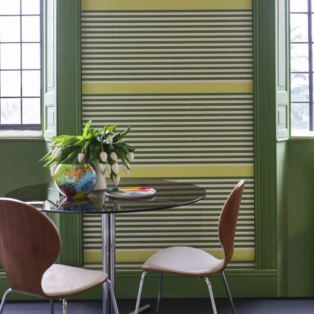 Farrow & Ball Stripe Wallpaper Ivory/Green BP 61-02