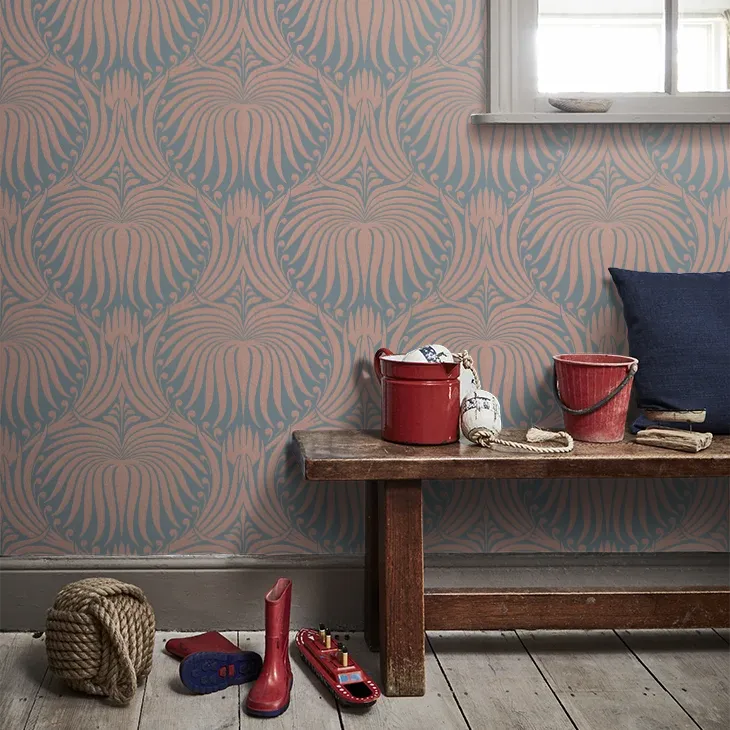 Farrow & Ball Wallpaper Lotus Blue/Copper BP 2071