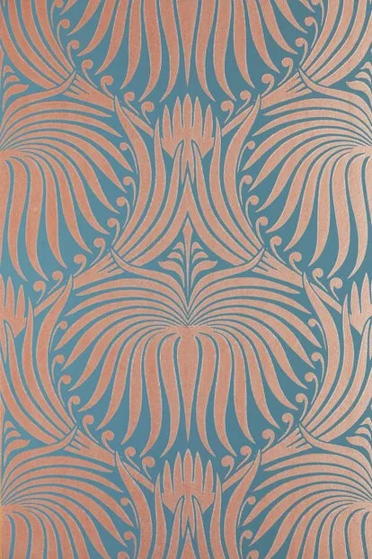 Farrow & Ball Wallpaper Lotus Blue/Copper BP 2071