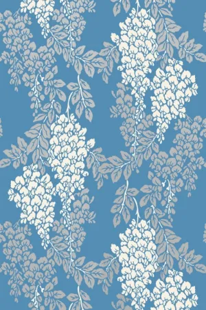 Farrow & Ball Wallpaper Wisteria BP2218 White / Metallic Gilver / Blue