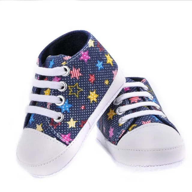 Fashion Baby Shoes Girls Boys Rainbow Canvas Shoes Soft Casual Lace Prewalkers Sneaker