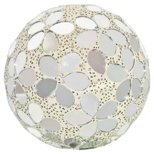 Febland Mirror Flower Tile Mosaic Decorative Ball 10.5cm, Silver, Small