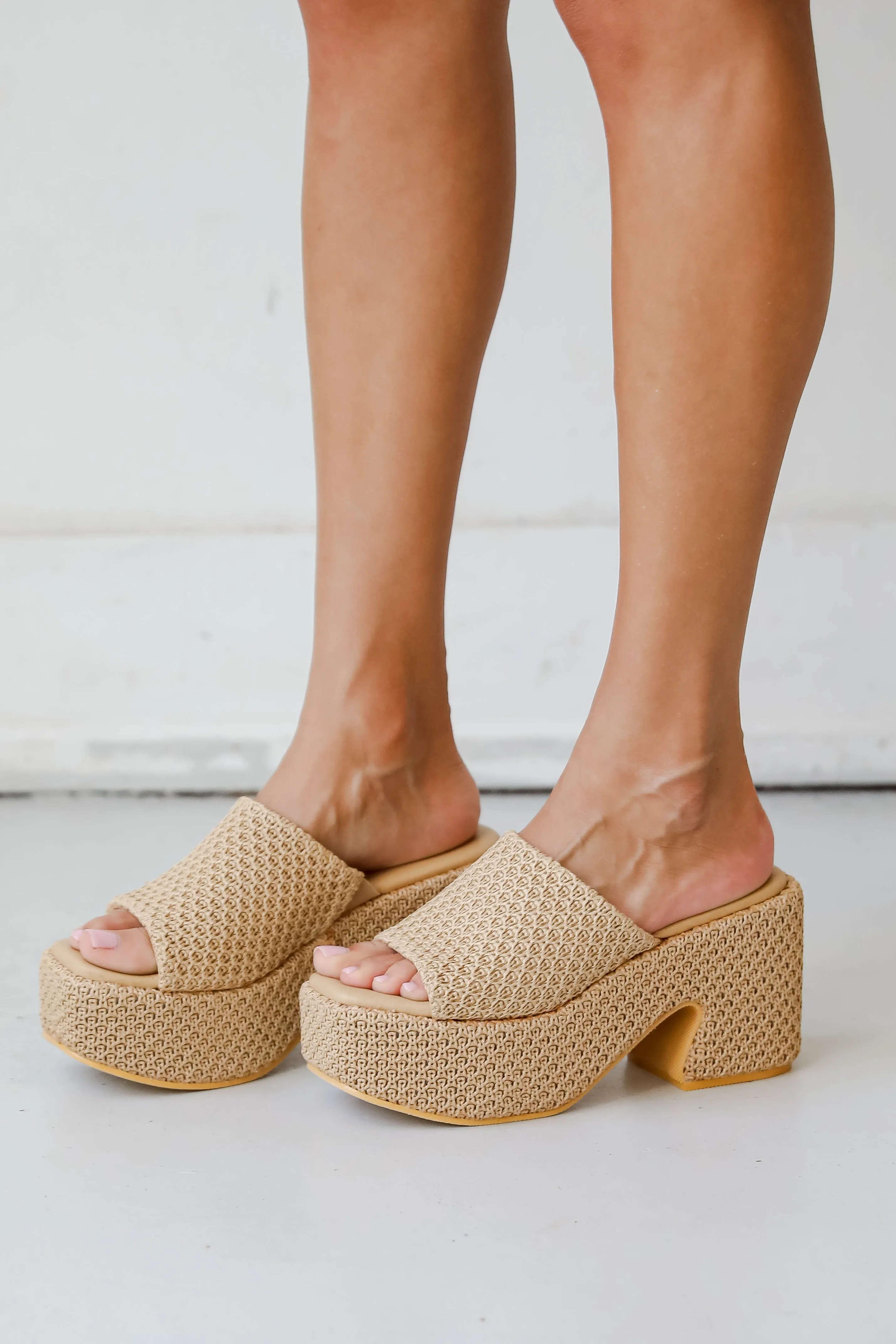 FINAL SALE - What A View Tan Platform Slide Heels