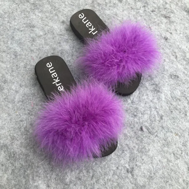 Fur Flip Flops Women Ostrich Home Slippers Female Sweet Wedges Sandals Beach Shoes Summer Pantufa Platform Fashion Chinelo Hot