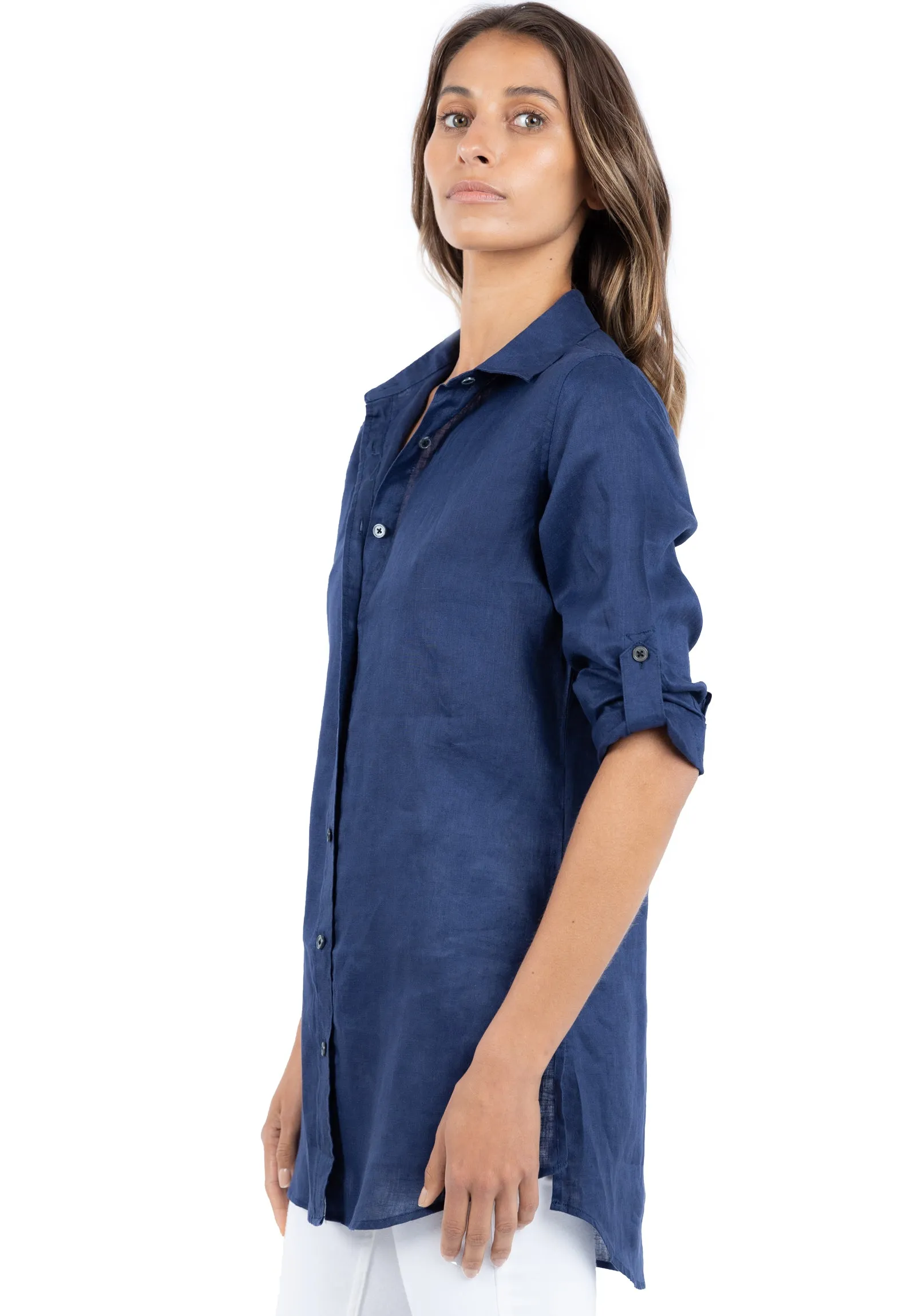 Gaia Navy Blue Relaxed Linen Tunic