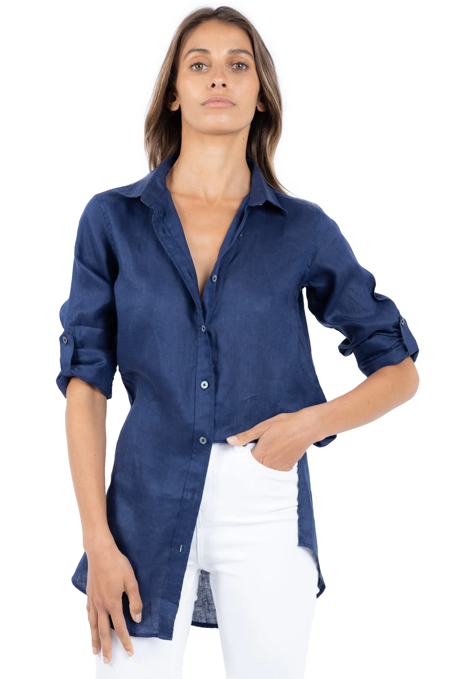 Gaia Navy Blue Relaxed Linen Tunic