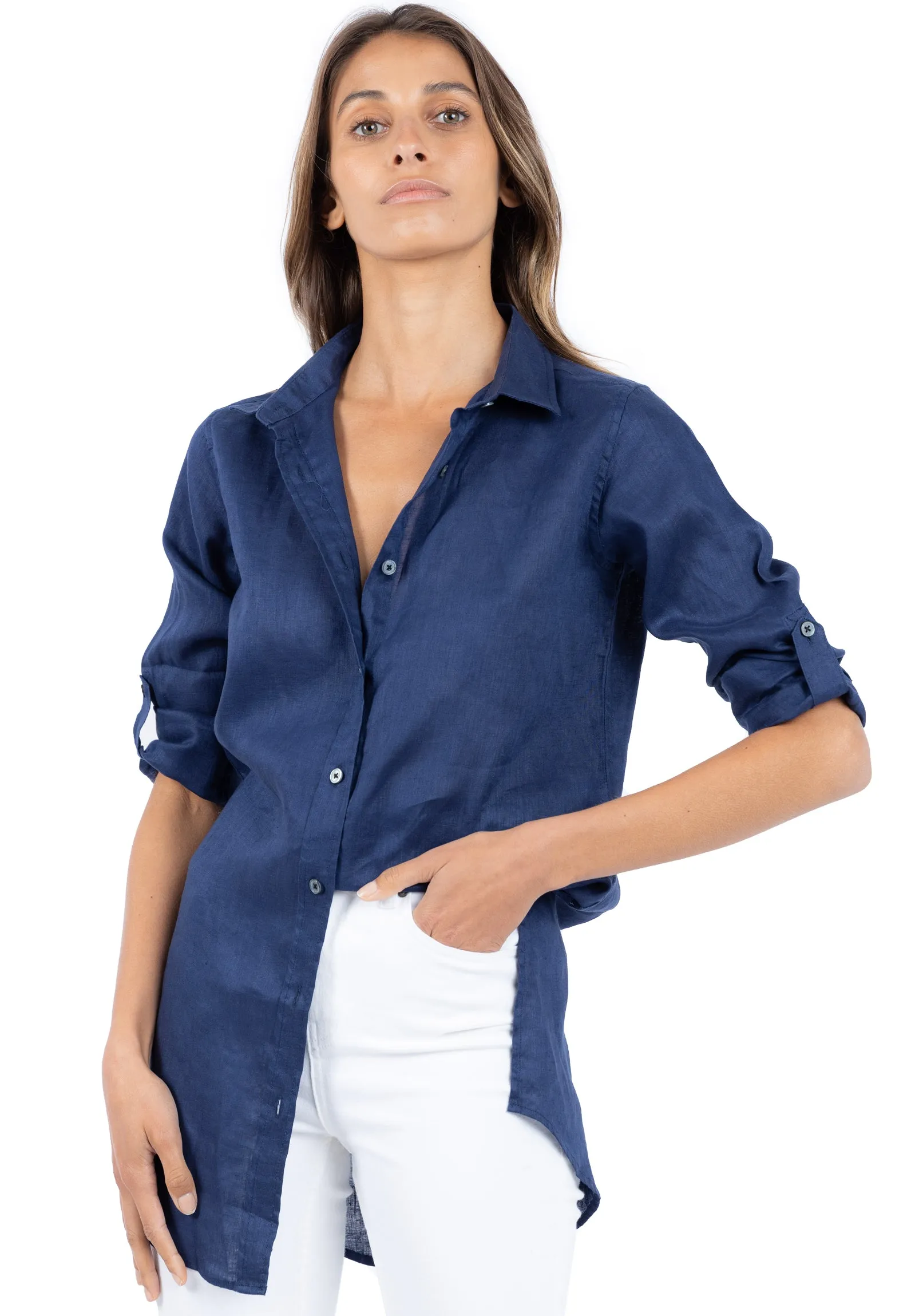 Gaia Navy Blue Relaxed Linen Tunic