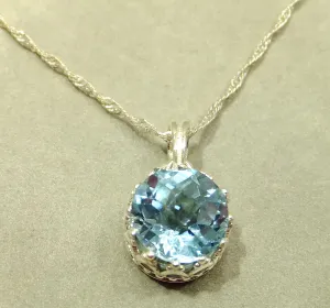 Genuine Blue Topaz gemstone Pendant Necklace In Sterling Silver