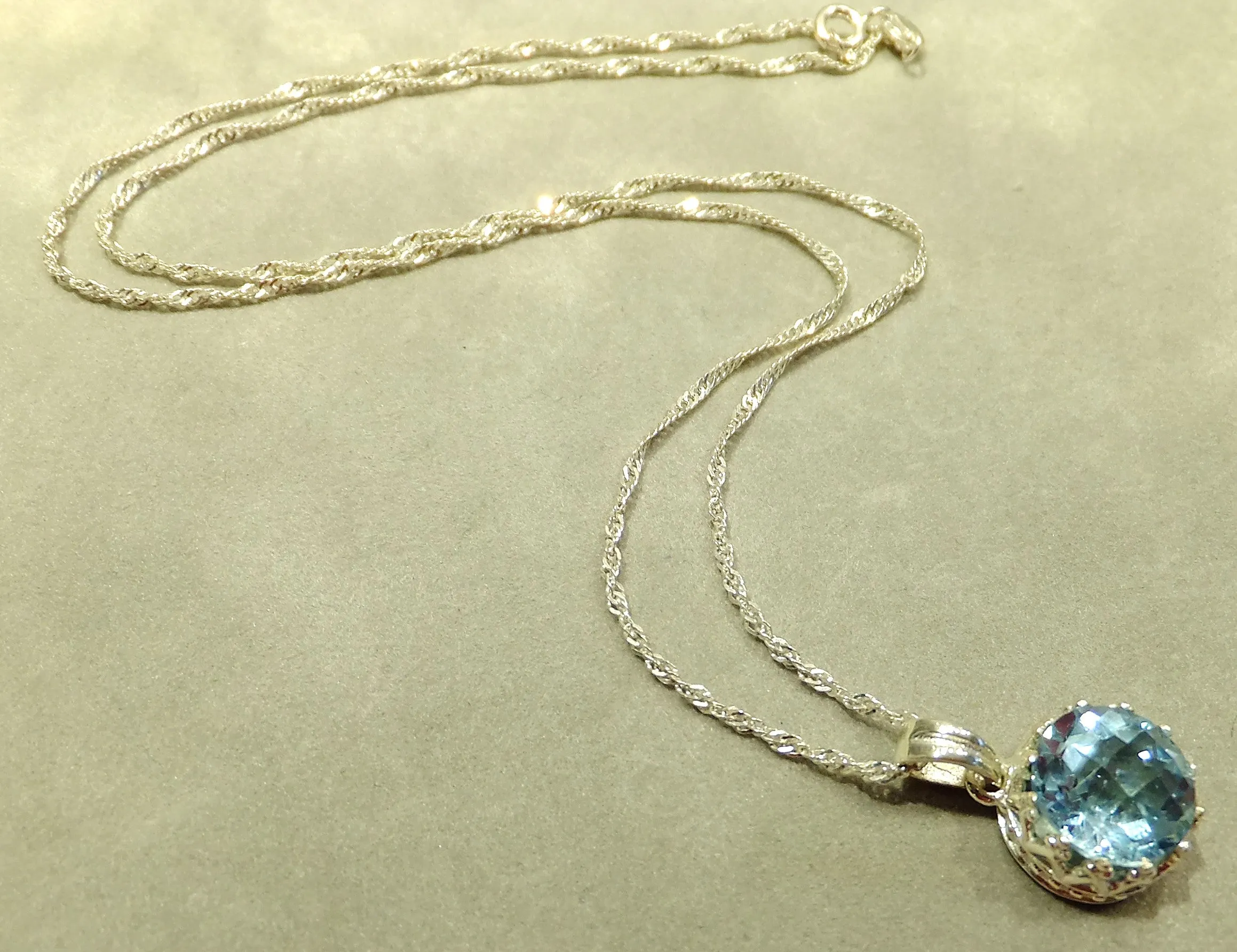 Genuine Blue Topaz gemstone Pendant Necklace In Sterling Silver