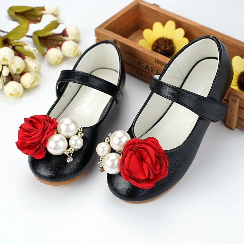 Girl Dress Shoes Pearl Flowers Beach Sandals