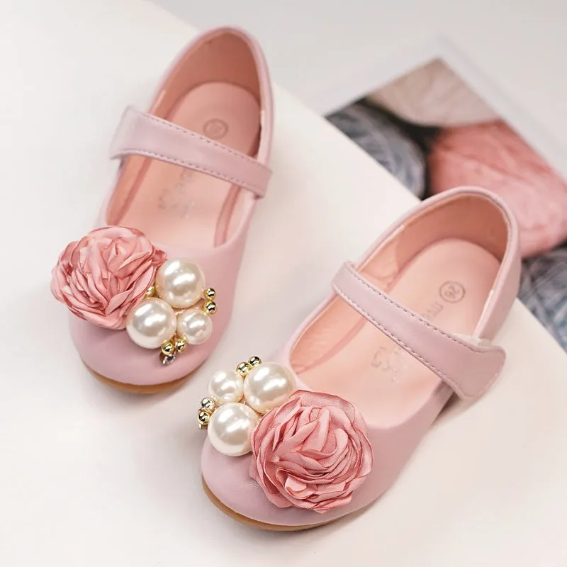 Girl Dress Shoes Pearl Flowers Beach Sandals