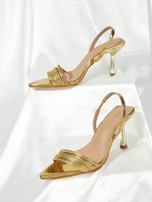 Glamorous Gold Slingback Multi Thin Strap Heeled Sandals