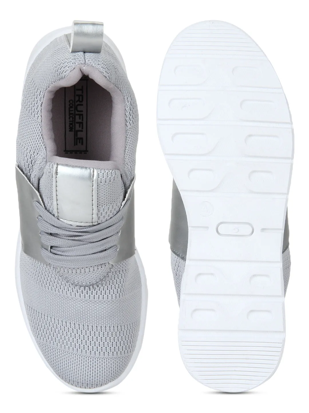 Grey PU Mesh Lace-Up Sneakers