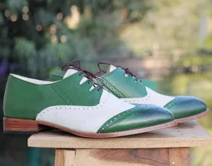 Handmade Green Wing tip Leather Shoe For Men's