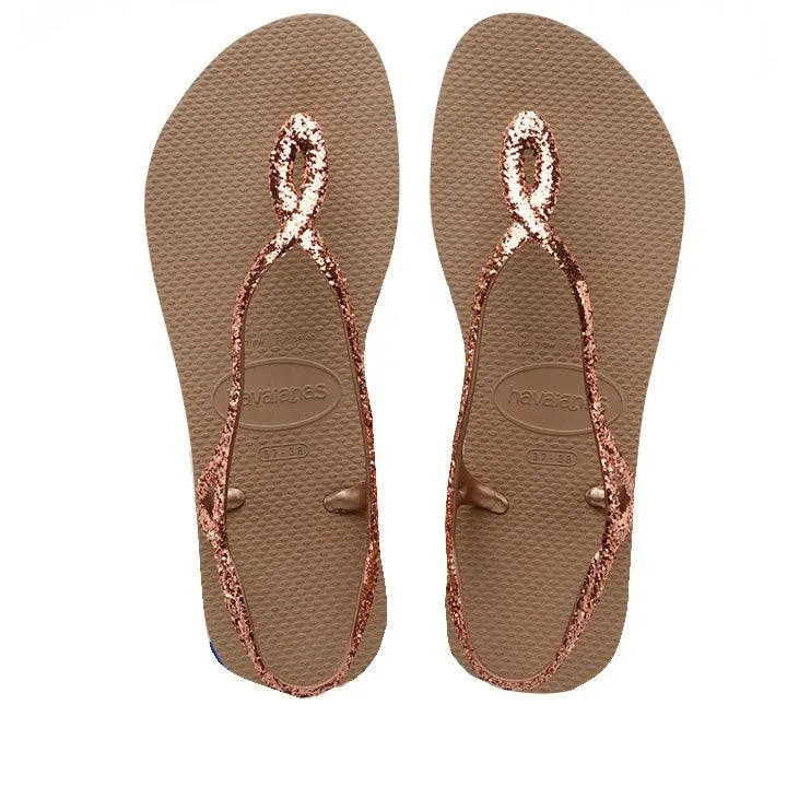 HAVAIANAS LUNA GLITTER ROSE GOLD SANDALS