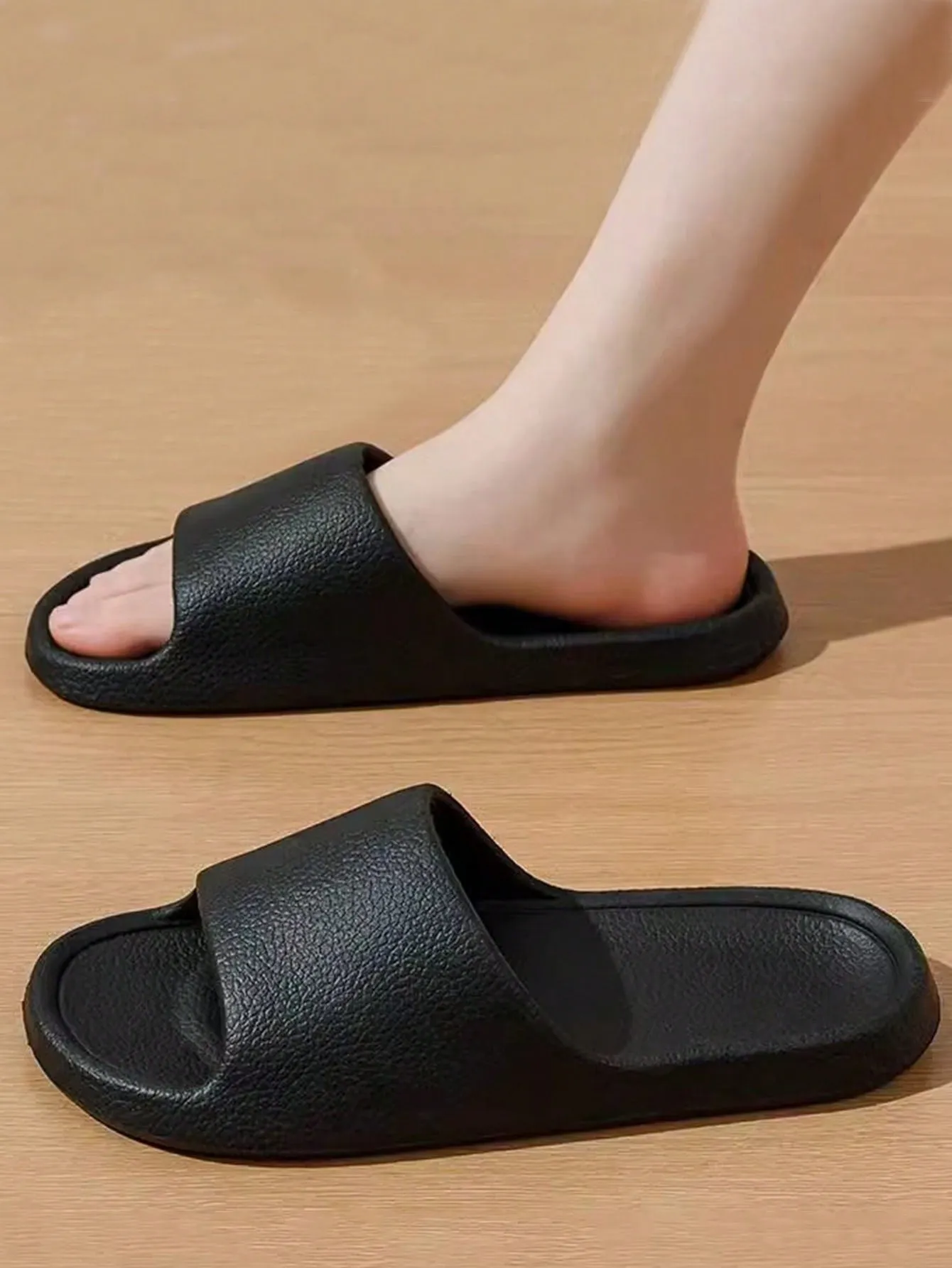 High-End Fashion Versatile Soft Leather Pattern Black Simple Eva Material Silent Soft Sole Non-Slip Bathroom Men's Home Slippers