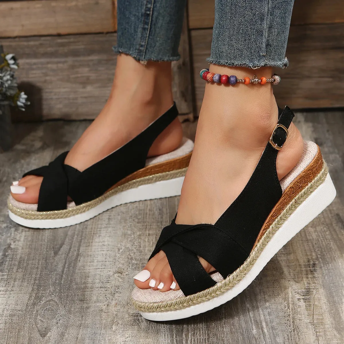 Hnzxzm Fashion Peep Toe Wedge Sandals for Women Summer Lightweight Platform Gladiator Shoes Woman Plus Size Non Slip Beach Sandals