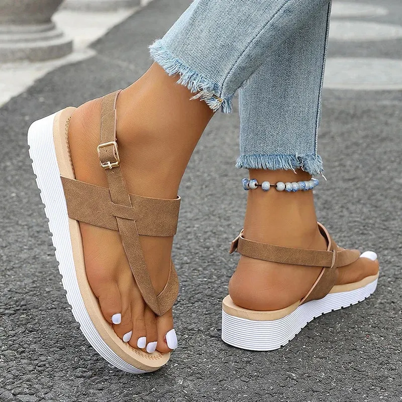 Hnzxzm Style Flat Sandals for Women Summer 2024 Lightweight Non Slip Beach Shoes Woman Buckle Strap Clip Toe Gladiator Sandalias