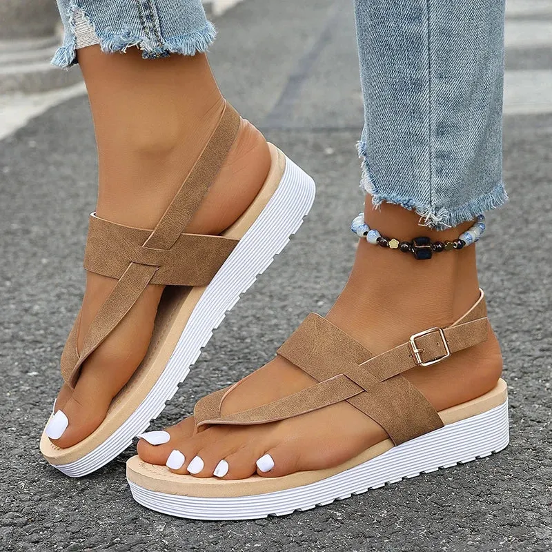 Hnzxzm Style Flat Sandals for Women Summer 2024 Lightweight Non Slip Beach Shoes Woman Buckle Strap Clip Toe Gladiator Sandalias