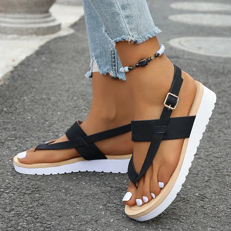 Hnzxzm Style Flat Sandals for Women Summer 2024 Lightweight Non Slip Beach Shoes Woman Buckle Strap Clip Toe Gladiator Sandalias