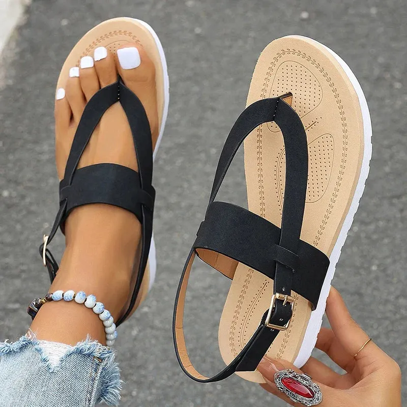 Hnzxzm Style Flat Sandals for Women Summer 2024 Lightweight Non Slip Beach Shoes Woman Buckle Strap Clip Toe Gladiator Sandalias