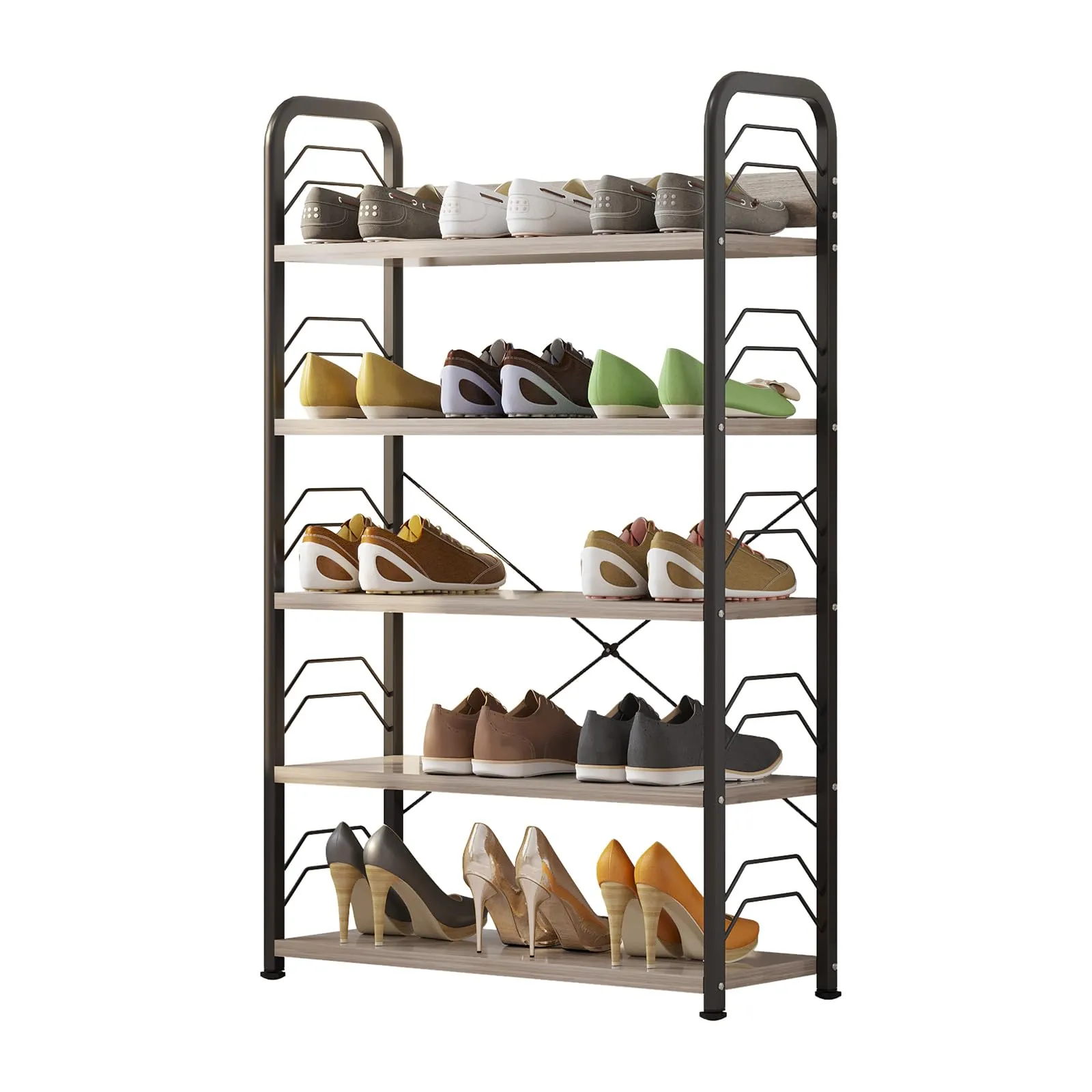 HOME CUBE 5 Layer Wooden Shoe Rack for Home Shoe Storage Multipurpose Storage Shelves Shoe Stand for Chappal Slipper Sneakers Footwear Space Saving Portable Shoe Rack Kitchen Storage Rack