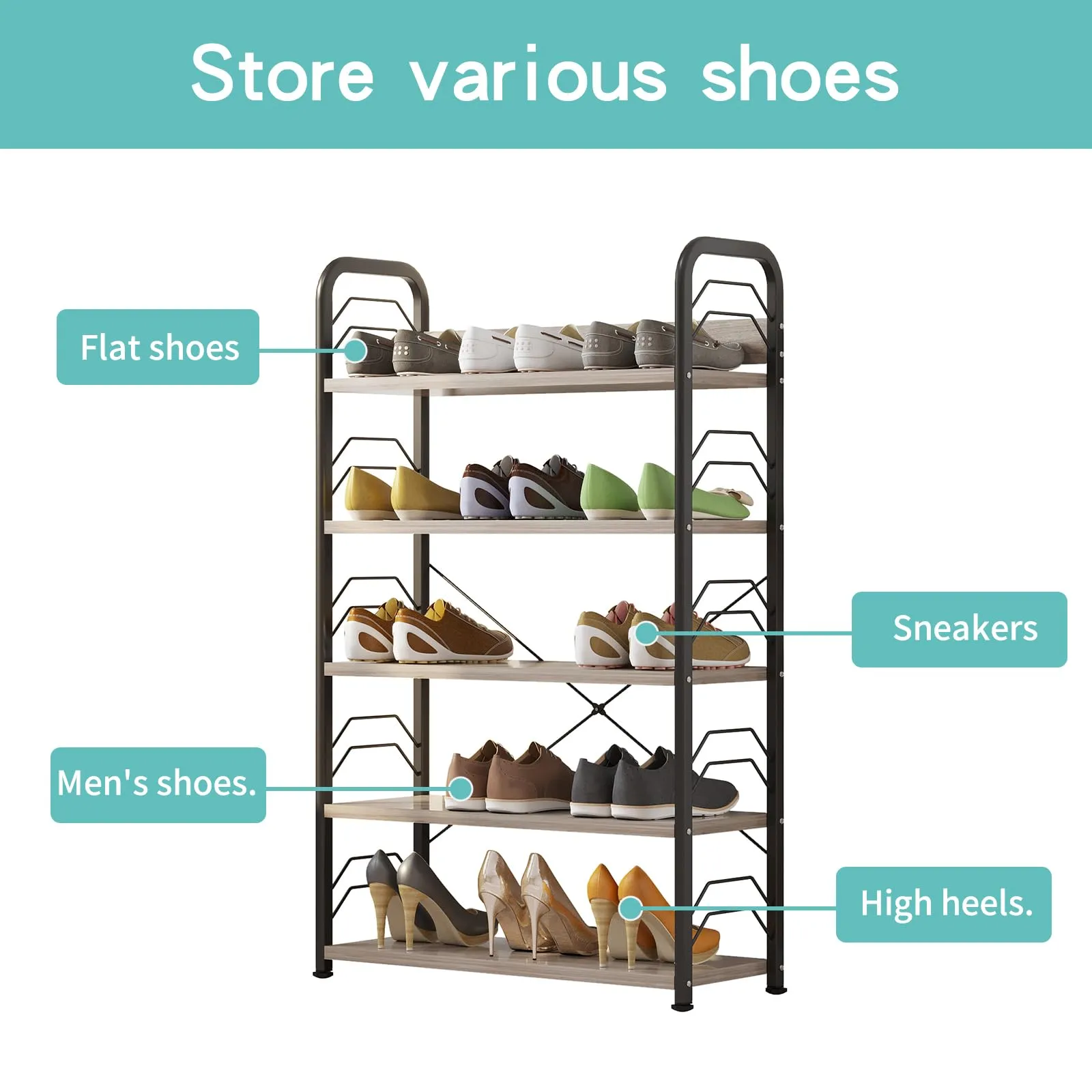 HOME CUBE 5 Layer Wooden Shoe Rack for Home Shoe Storage Multipurpose Storage Shelves Shoe Stand for Chappal Slipper Sneakers Footwear Space Saving Portable Shoe Rack Kitchen Storage Rack