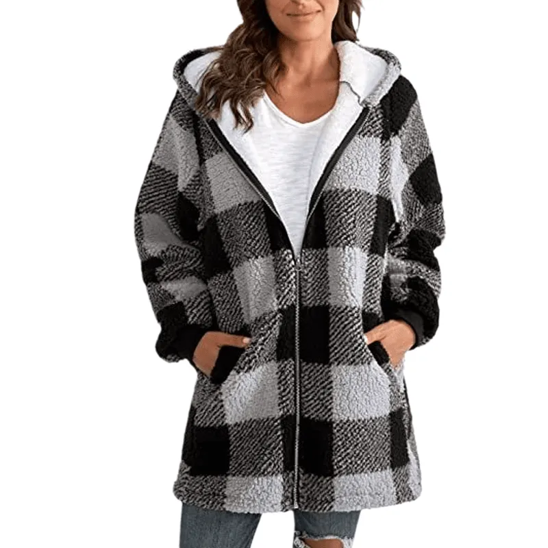 Hoodie Plaid Loose Overcoat