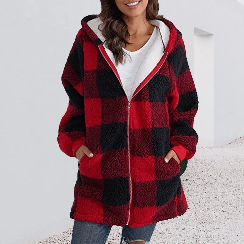 Hoodie Plaid Loose Overcoat