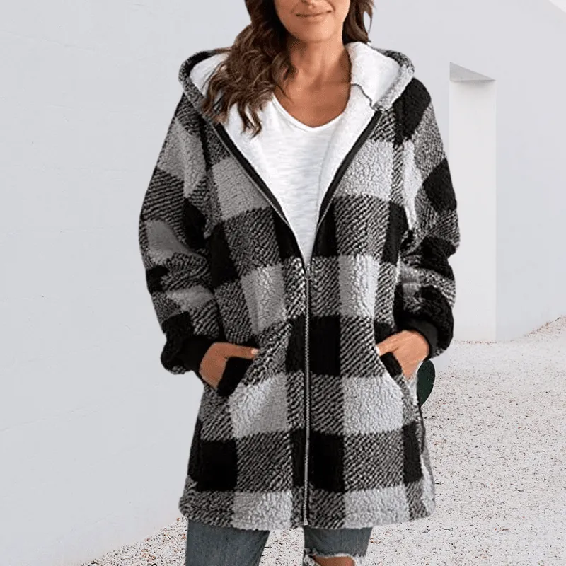 Hoodie Plaid Loose Overcoat