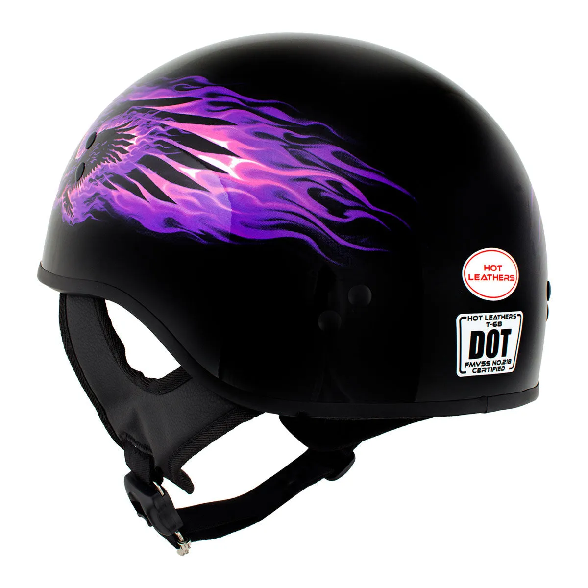 Hot Leathers HLD1007 'Black Out Eagle' Gloss Black Motorcycle DOT Skull Cap Helmet