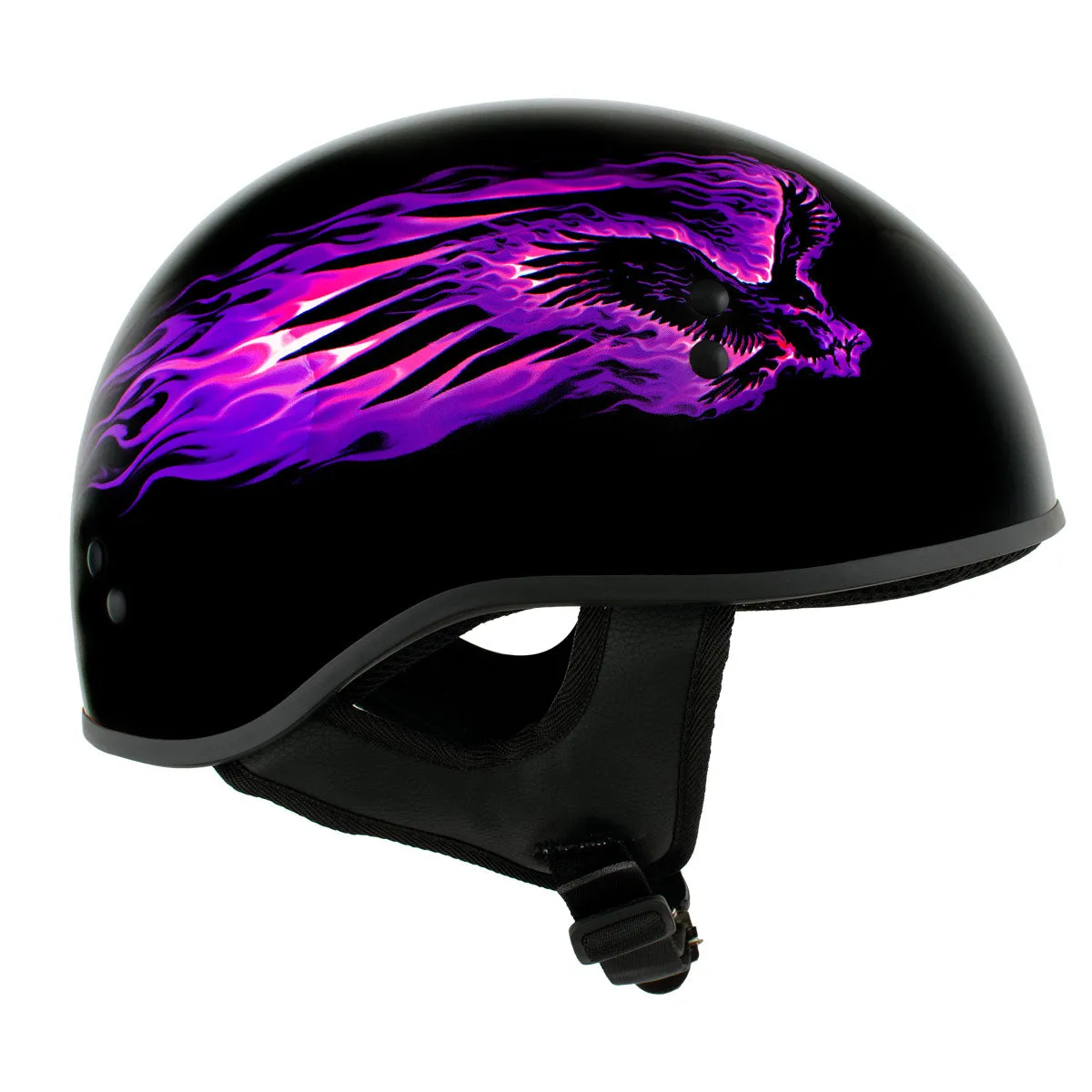 Hot Leathers HLD1007 'Black Out Eagle' Gloss Black Motorcycle DOT Skull Cap Helmet