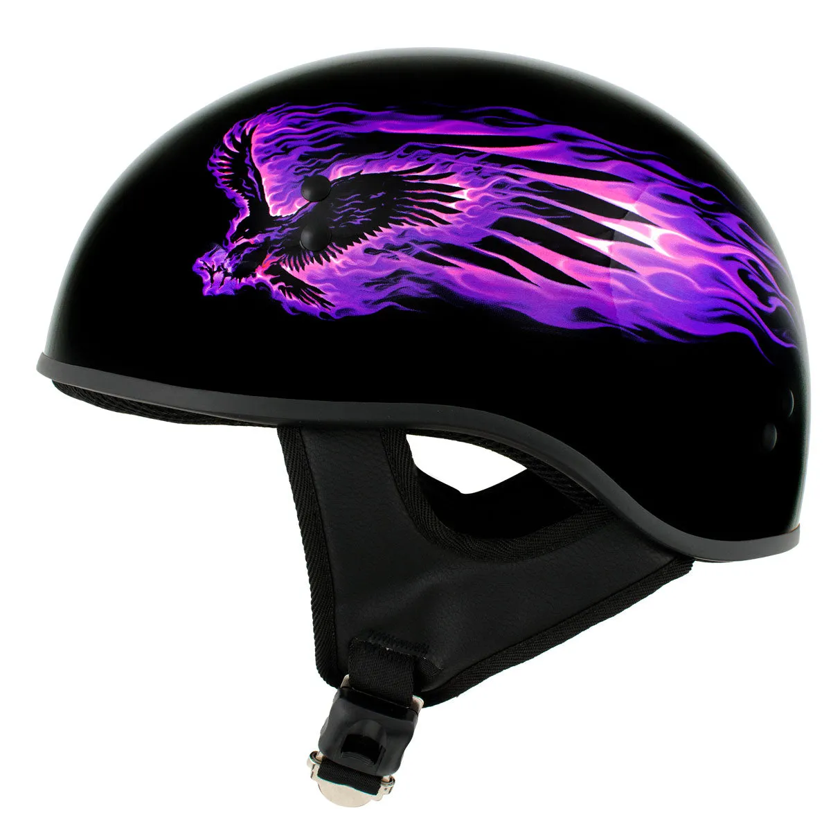 Hot Leathers HLD1007 'Black Out Eagle' Gloss Black Motorcycle DOT Skull Cap Helmet