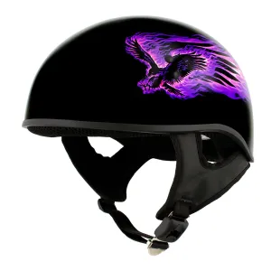 Hot Leathers HLD1007 'Black Out Eagle' Gloss Black Motorcycle DOT Skull Cap Helmet