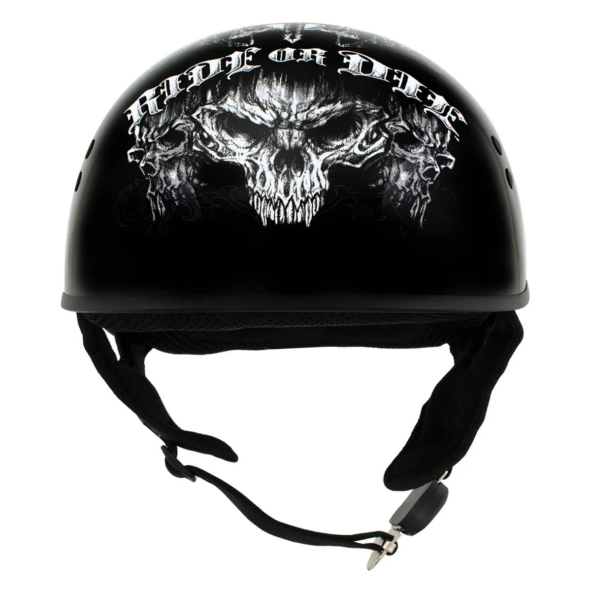 Hot Leathers HLD1016 'Ride or Die' Gloss Black Motorcycle DOT Skull Cap Helmet