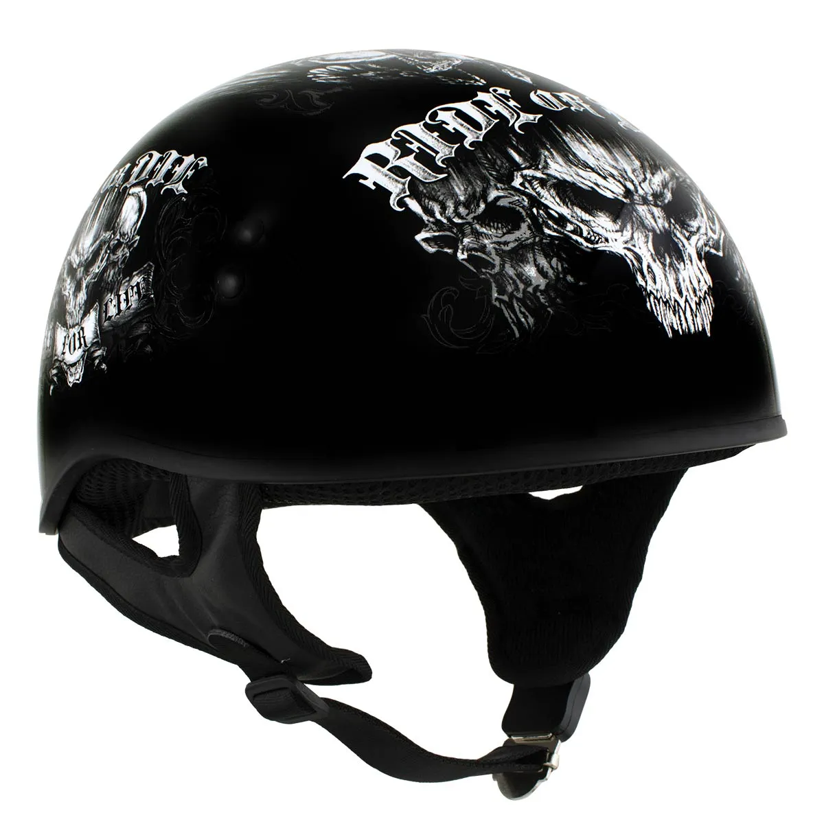 Hot Leathers HLD1016 'Ride or Die' Gloss Black Motorcycle DOT Skull Cap Helmet