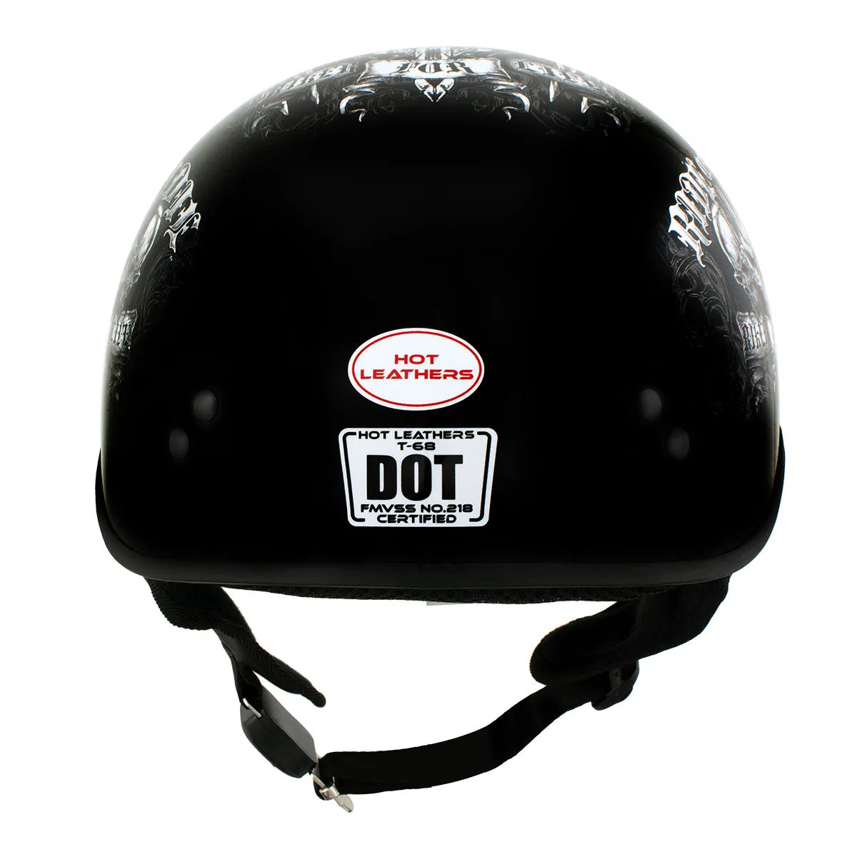 Hot Leathers HLD1016 'Ride or Die' Gloss Black Motorcycle DOT Skull Cap Helmet