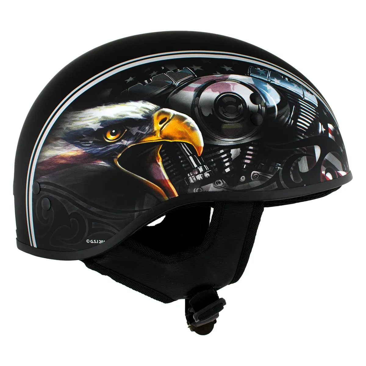 Hot Leathers HLD1023 'V-Twin Eagle' Flat Black Motorcycle DOT Skull