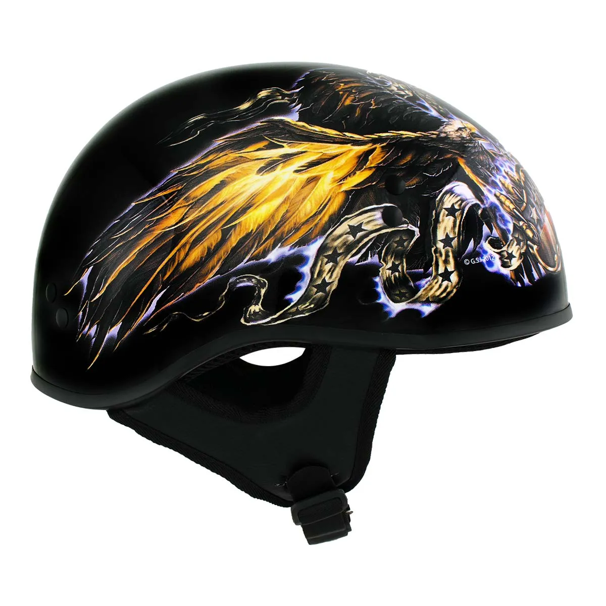 Hot Leathers HLD1028 'USA Eagle' Flat Black Motorcycle DOT Approved Skull Cap Half Helmet for Men and Women Biker