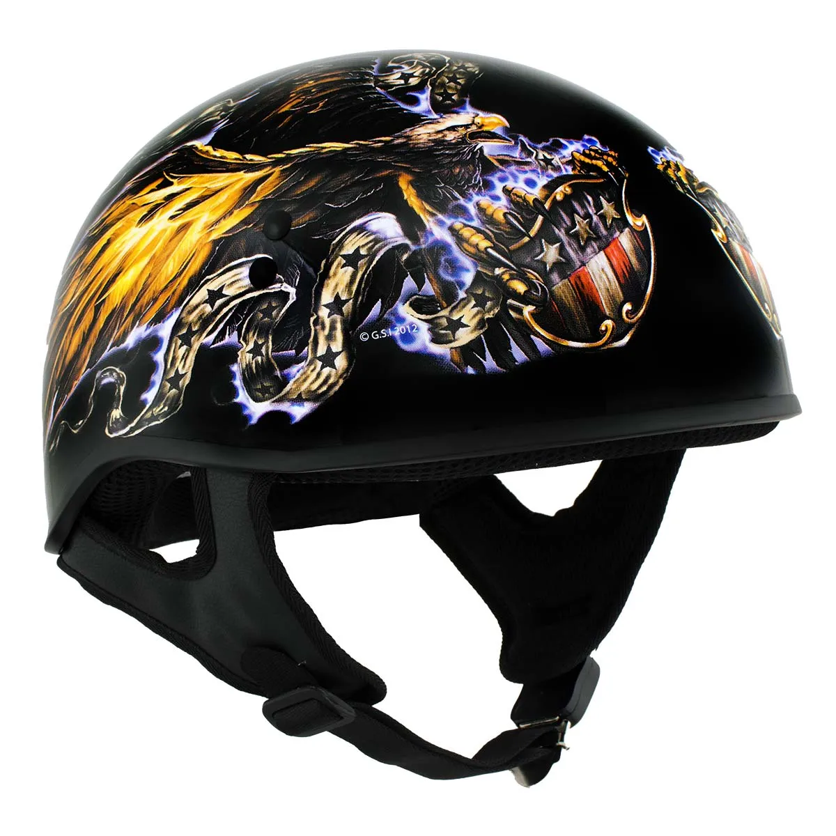 Hot Leathers HLD1028 'USA Eagle' Flat Black Motorcycle DOT Skull Cap Helmet