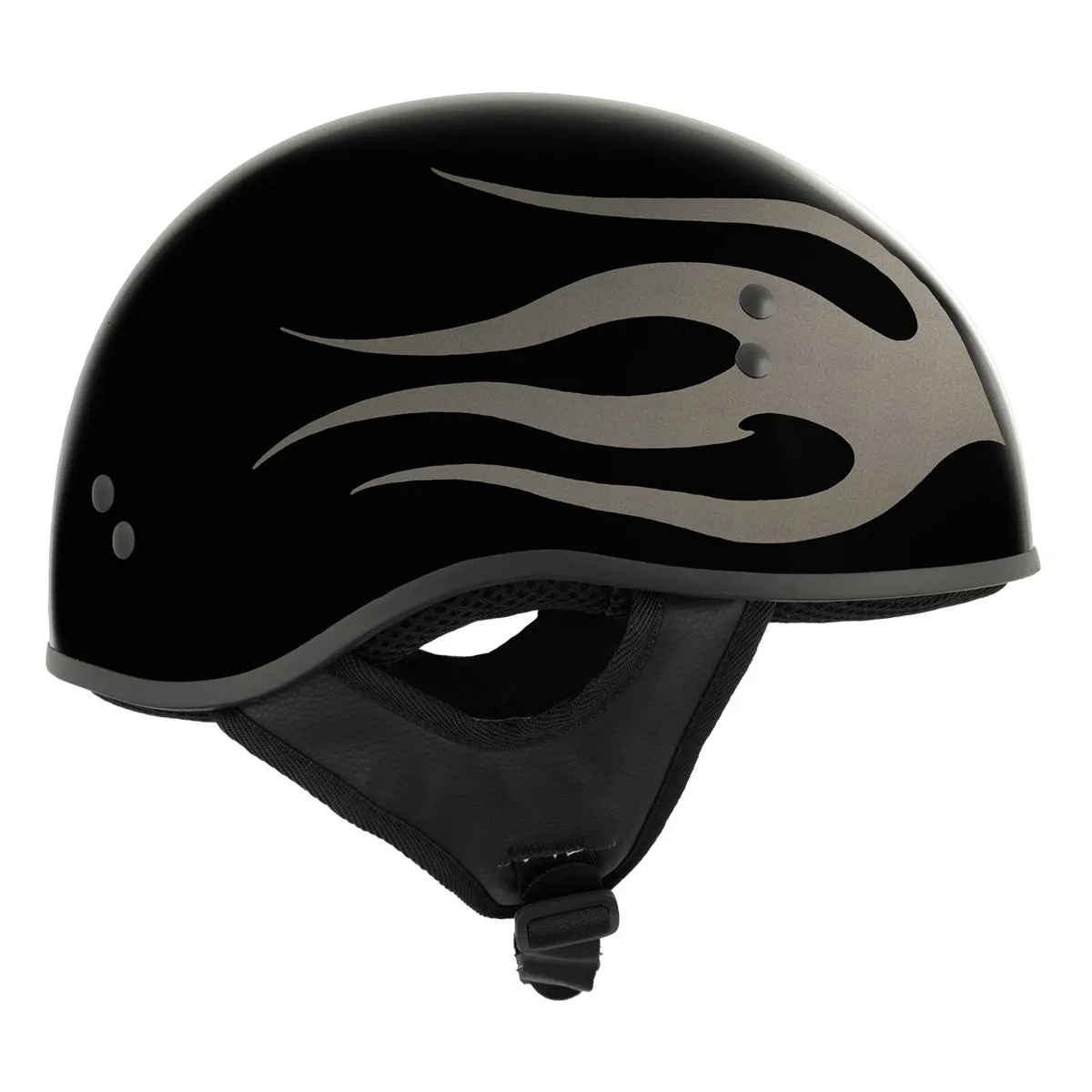 Hot Leathers HLD1036 'Flames' Gloss Black Motorcycle DOT Approved Skull Cap Half Helmet for Men and Women Biker